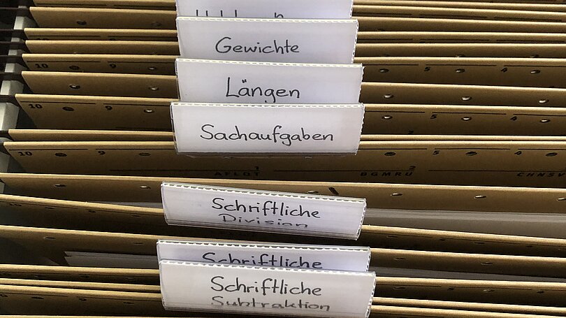 Hängeordner mit vielen Unterrichtmaterialien für den offenen Unterricht